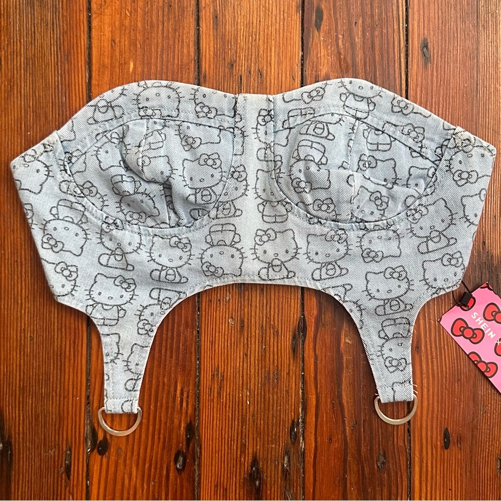Shein x Hello Kitty strapless denim garter top XS